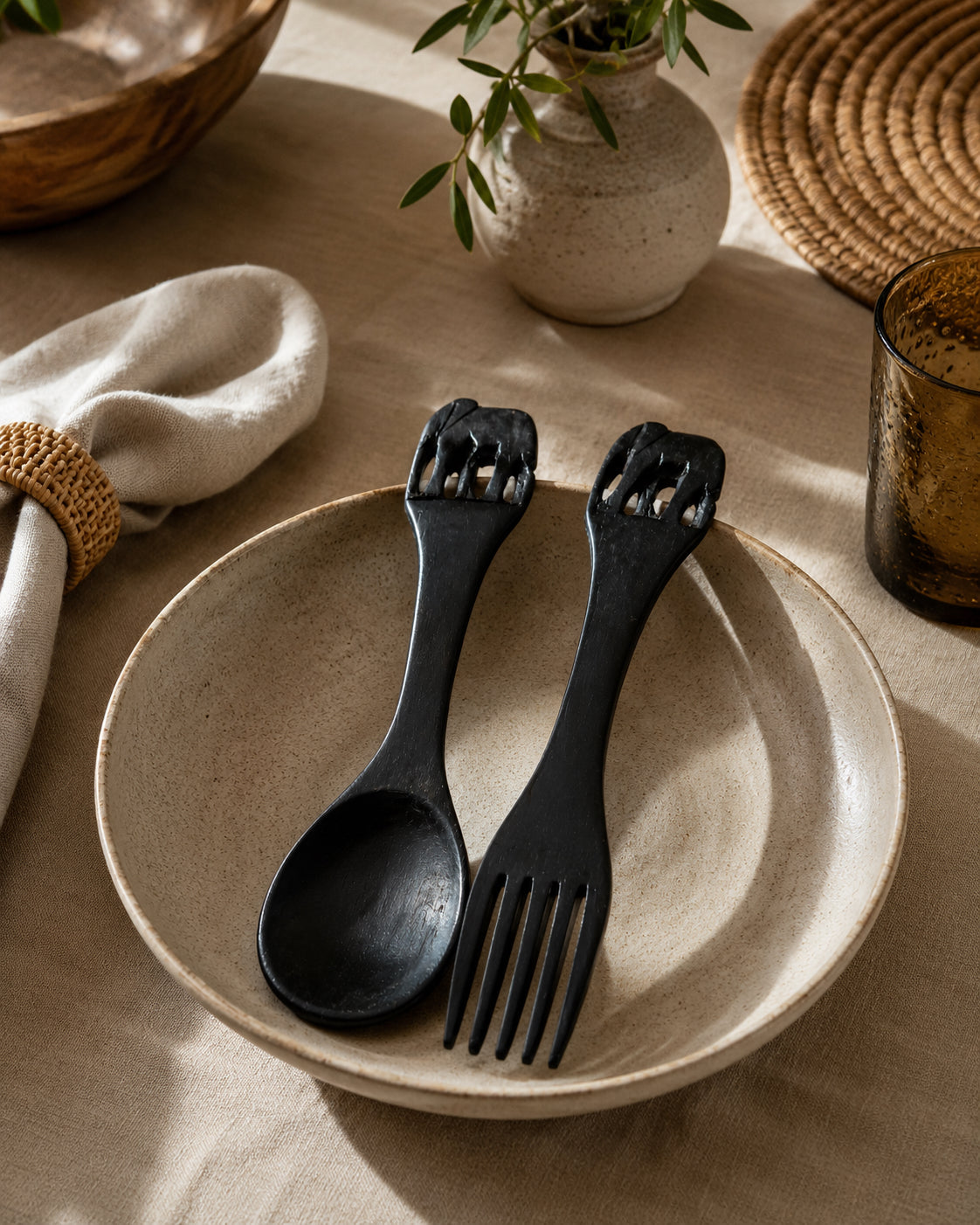 Hand Carved Elephant Wooden Utensils