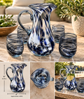 Hand Blown Pitcher and 4 water glasses