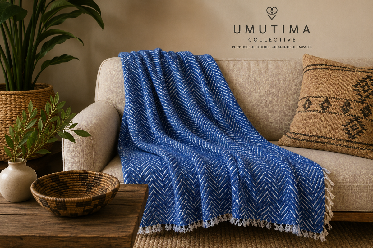 Blue Hand-Woven Blanket 160CM X 220CM