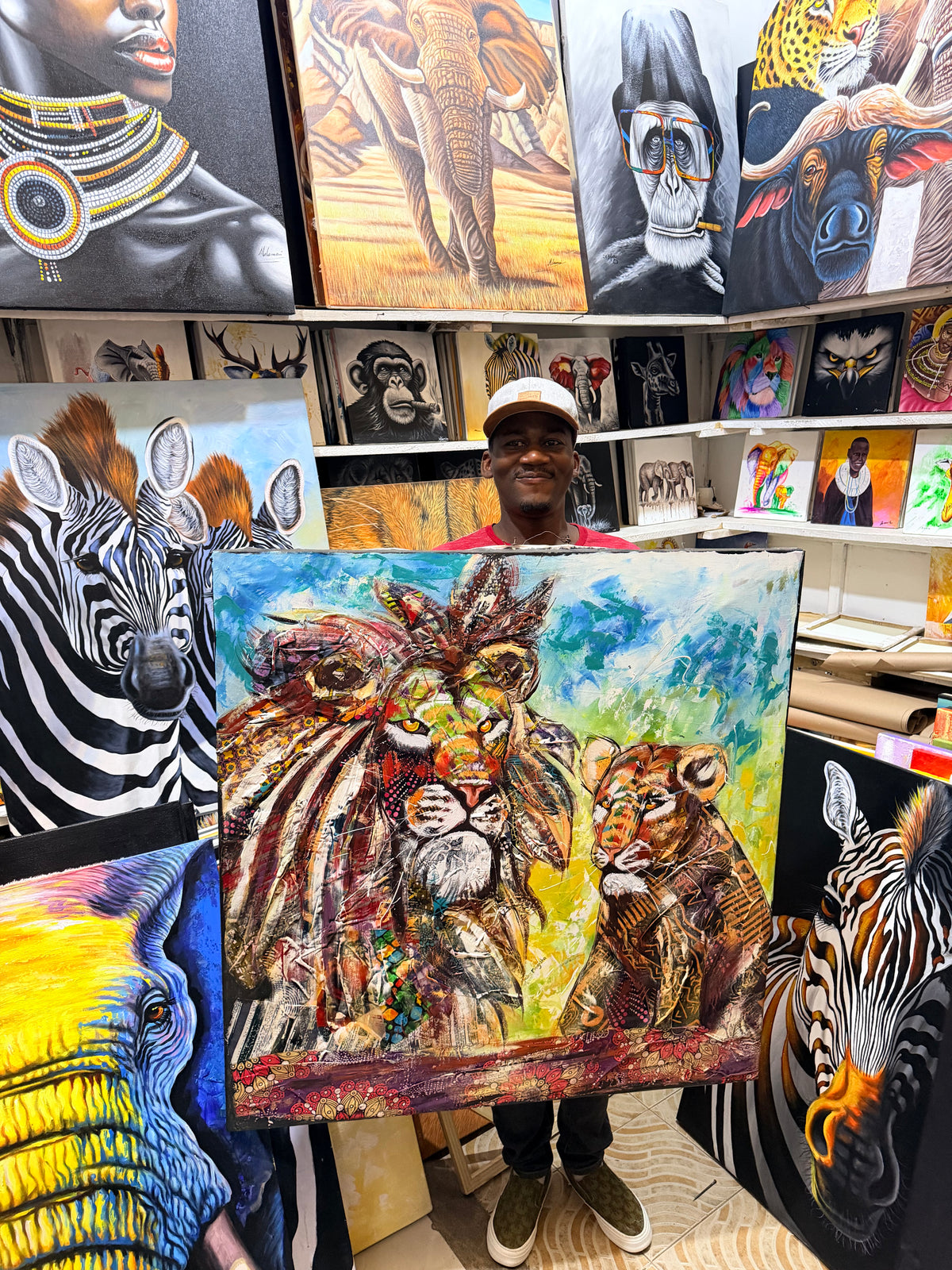 Hand Painted African Oil Painting on Canvas 43" X 43" Unframed