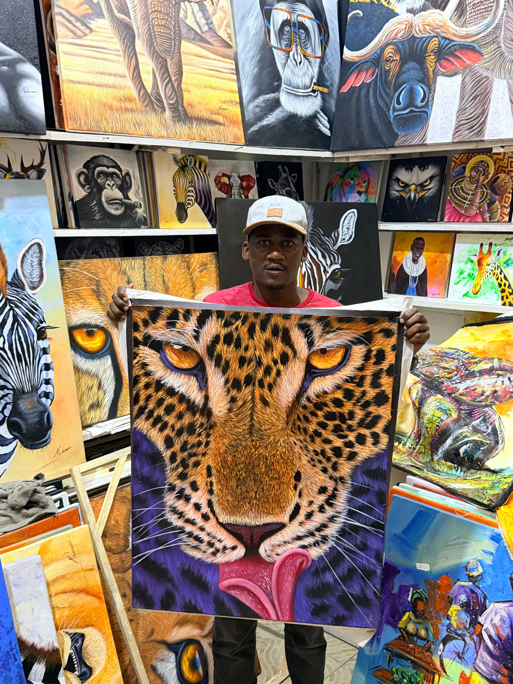 Hand Painted African Oil Painting on Canvas 32" X 36" Unframed