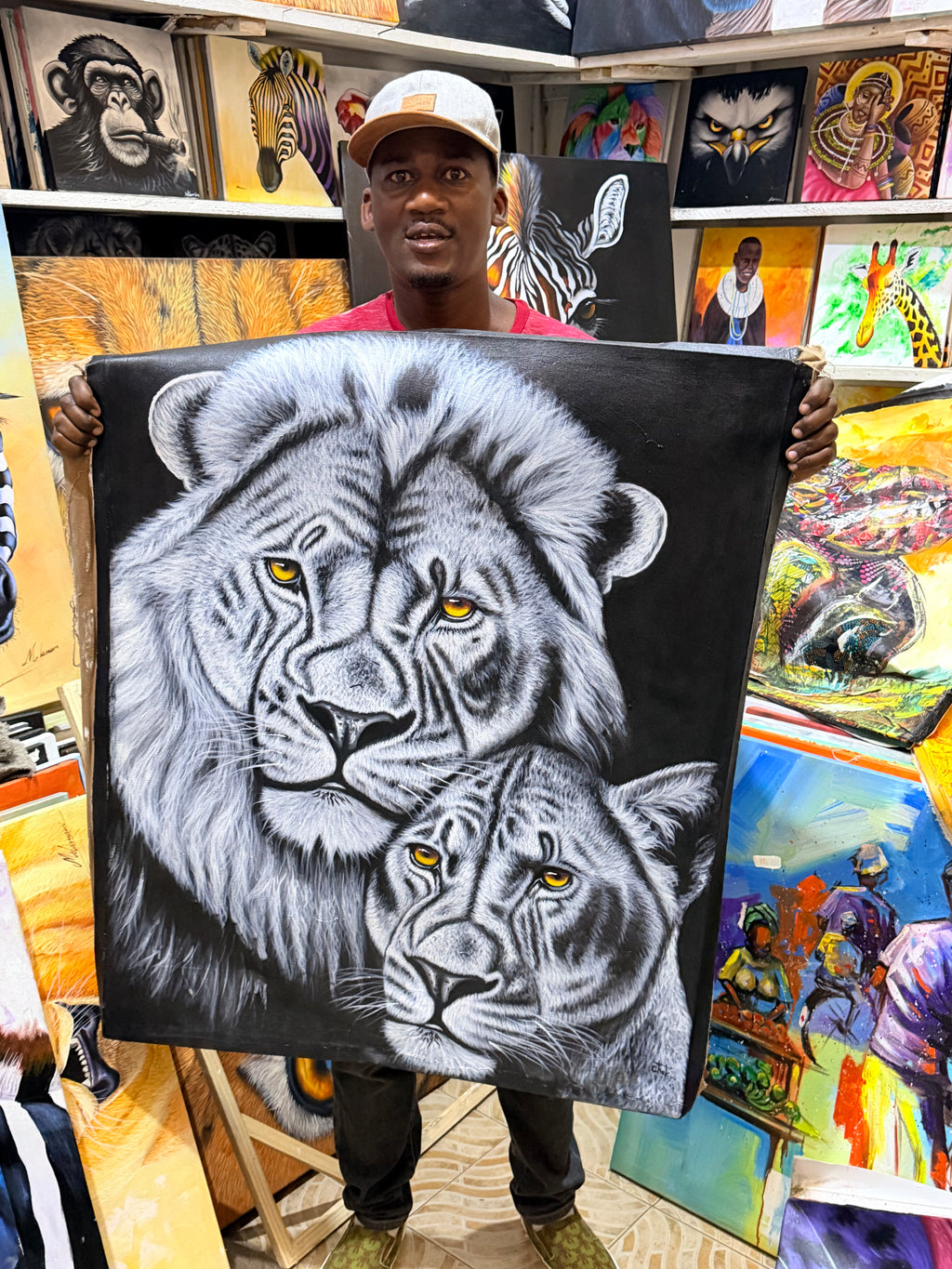 Hand Painted African Oil Painting on Canvas 41" X 34" unframed