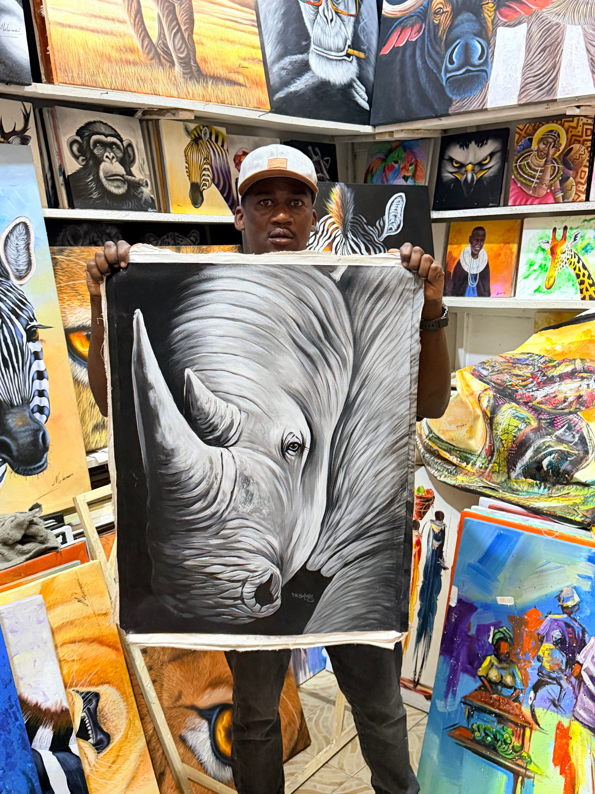 Hand Painted African Oil Painting on Canvas 25" X 33" Unframed