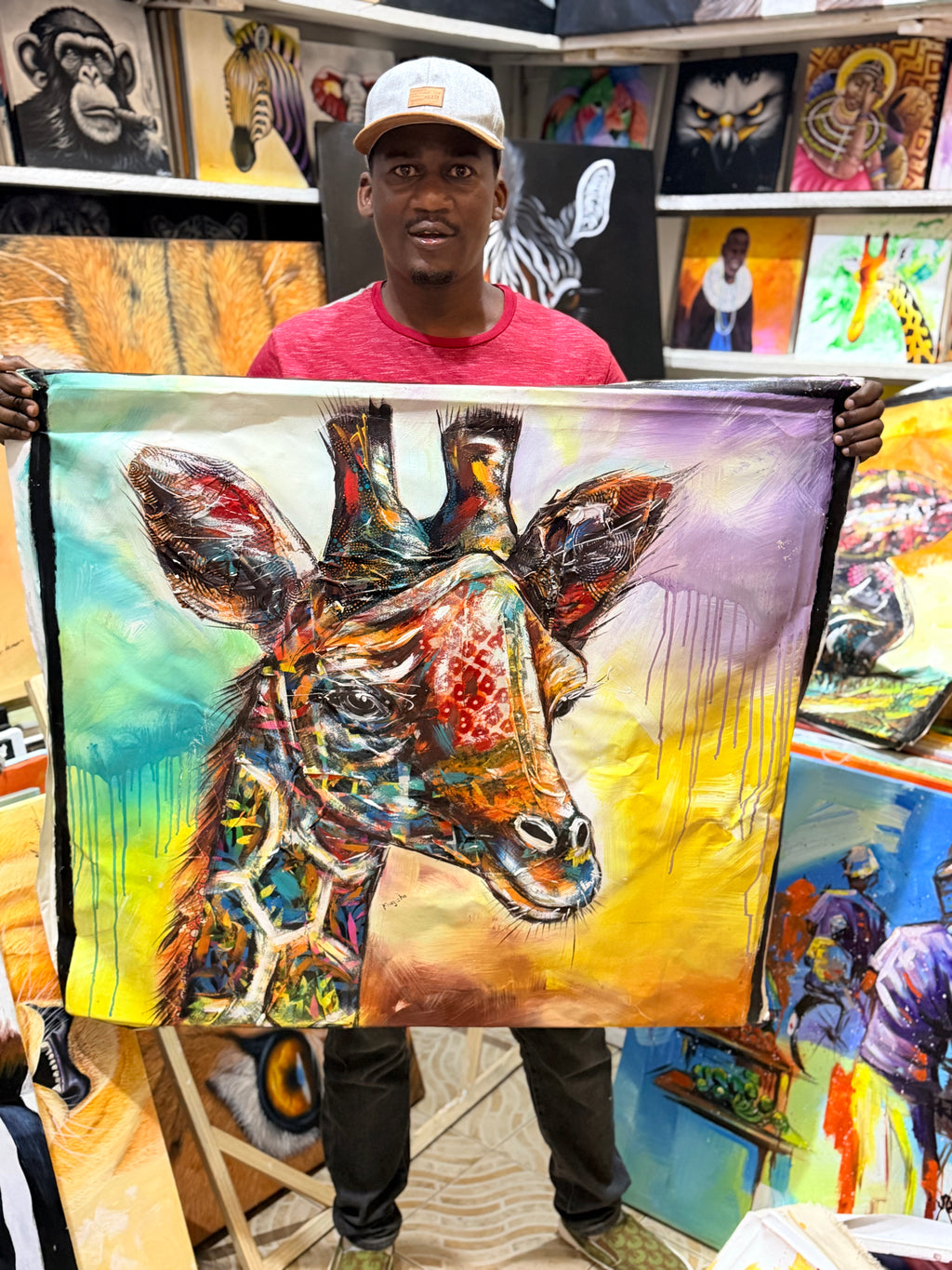 Hand Painted African Oil Painting on Canvas 41" X 37" Unframed